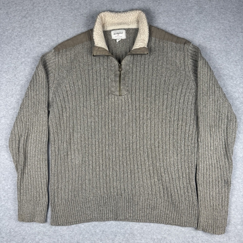 Field & Stream Mens Large Sherpa Collar Ribbed Knit 1/4 Zip Pullover Outdoor